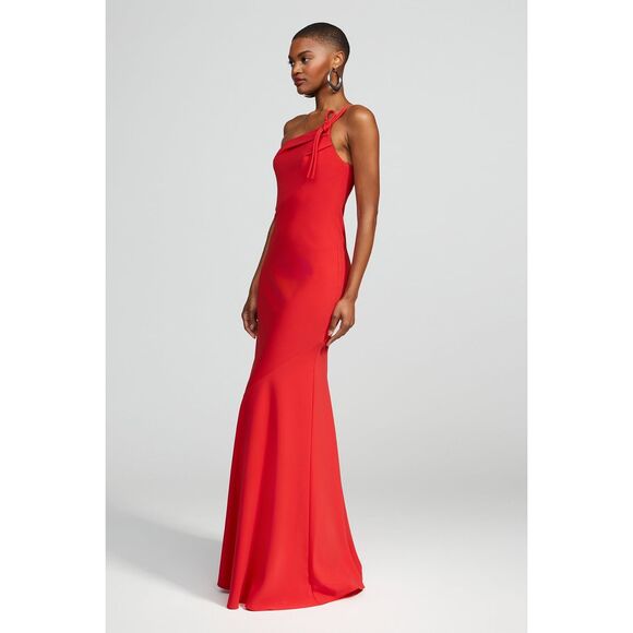 Halston Women's Red Sybil One-Shoulder Crepe Column Gown Maxi Dress Size 10 NWOT - Picture 5 of 16